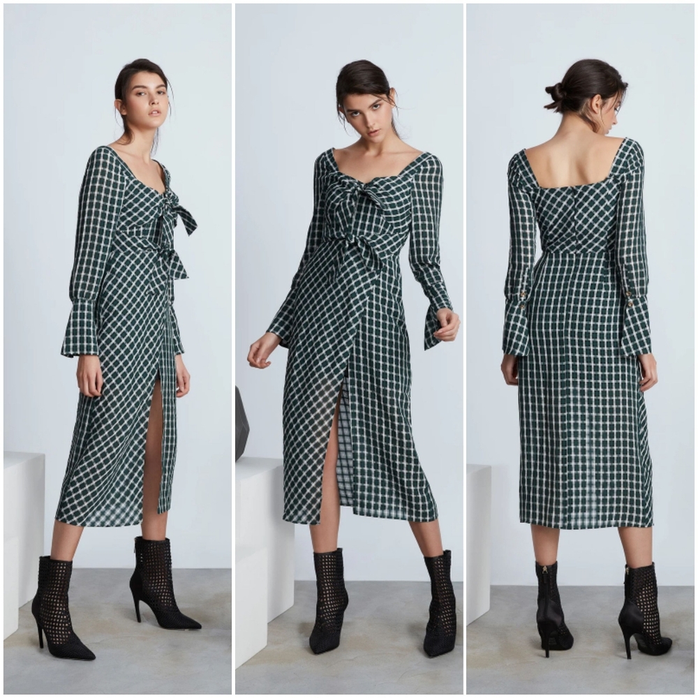 N12H Double Tied Plaid Dress Size XS